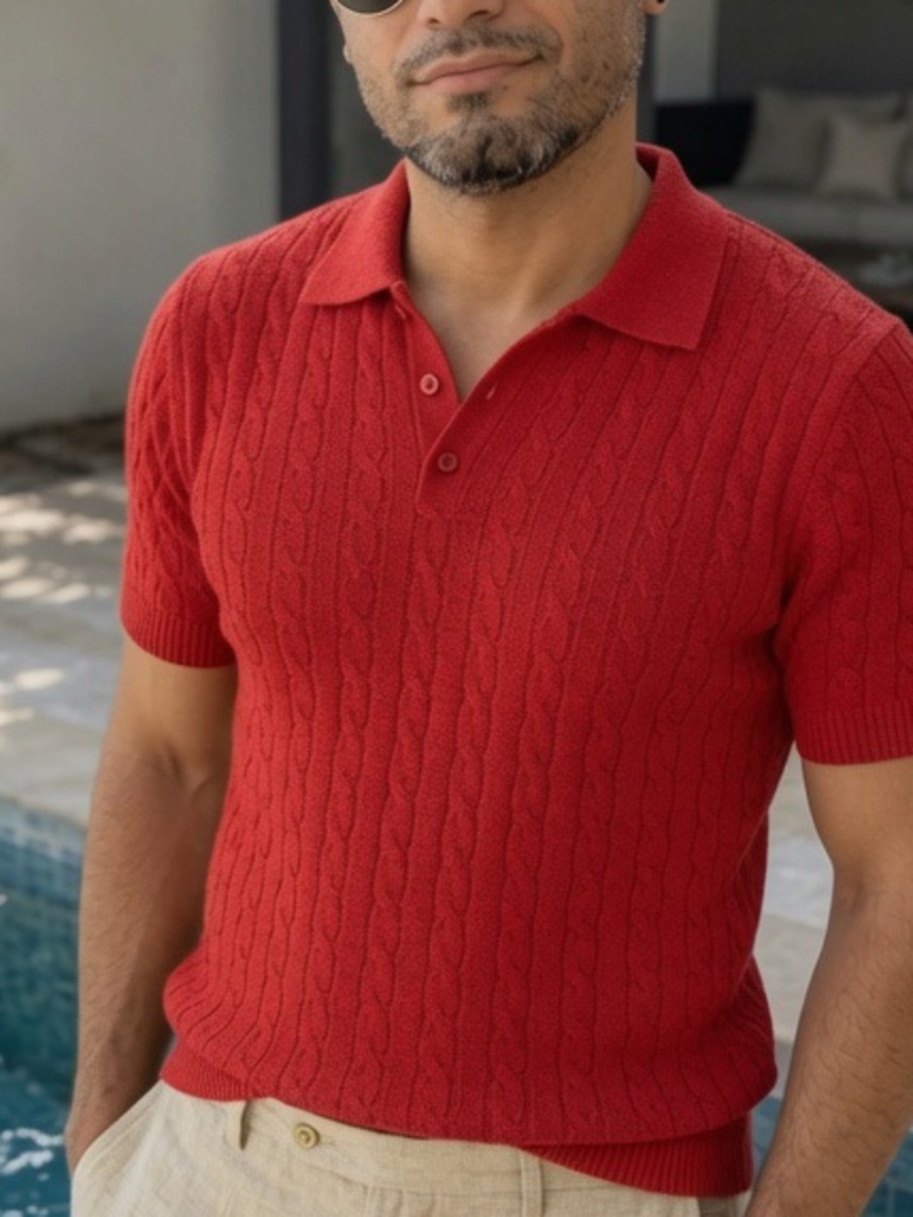 Mr Turk Trina Turk Red Cable Knit Polo Shirt Men's Large